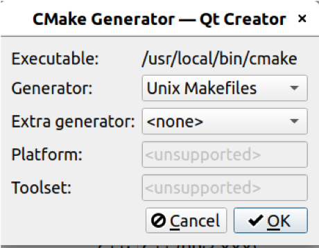 CMake Generator dialog