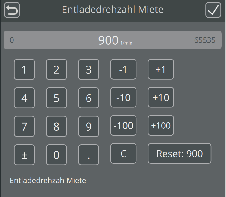 QML keypad on a harvester to change ECU parameters like the speed of the conveyor belt to empty the bunker on a trailer.